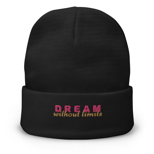 Dream without Limits Embroidered Beanie (Pink and Gold)