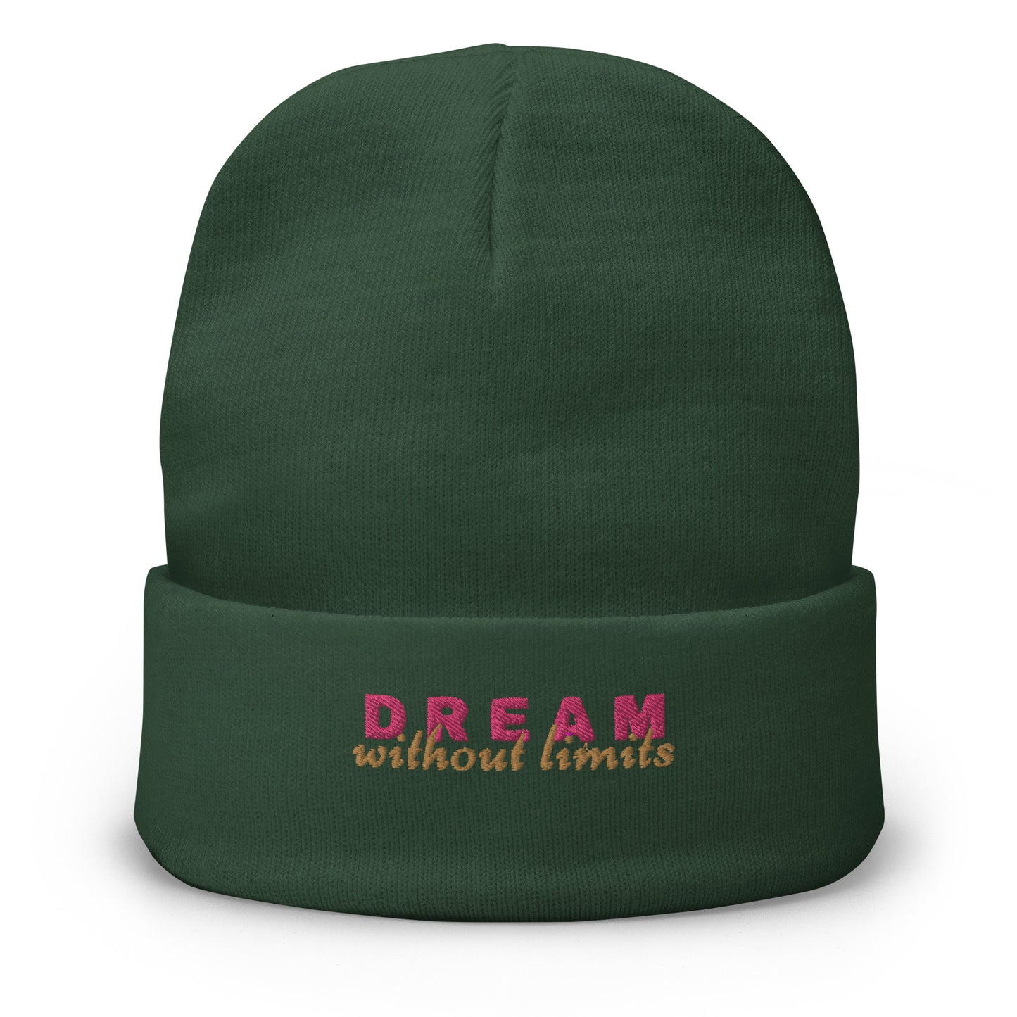 Dream without Limits Embroidered Beanie (Pink and Gold)