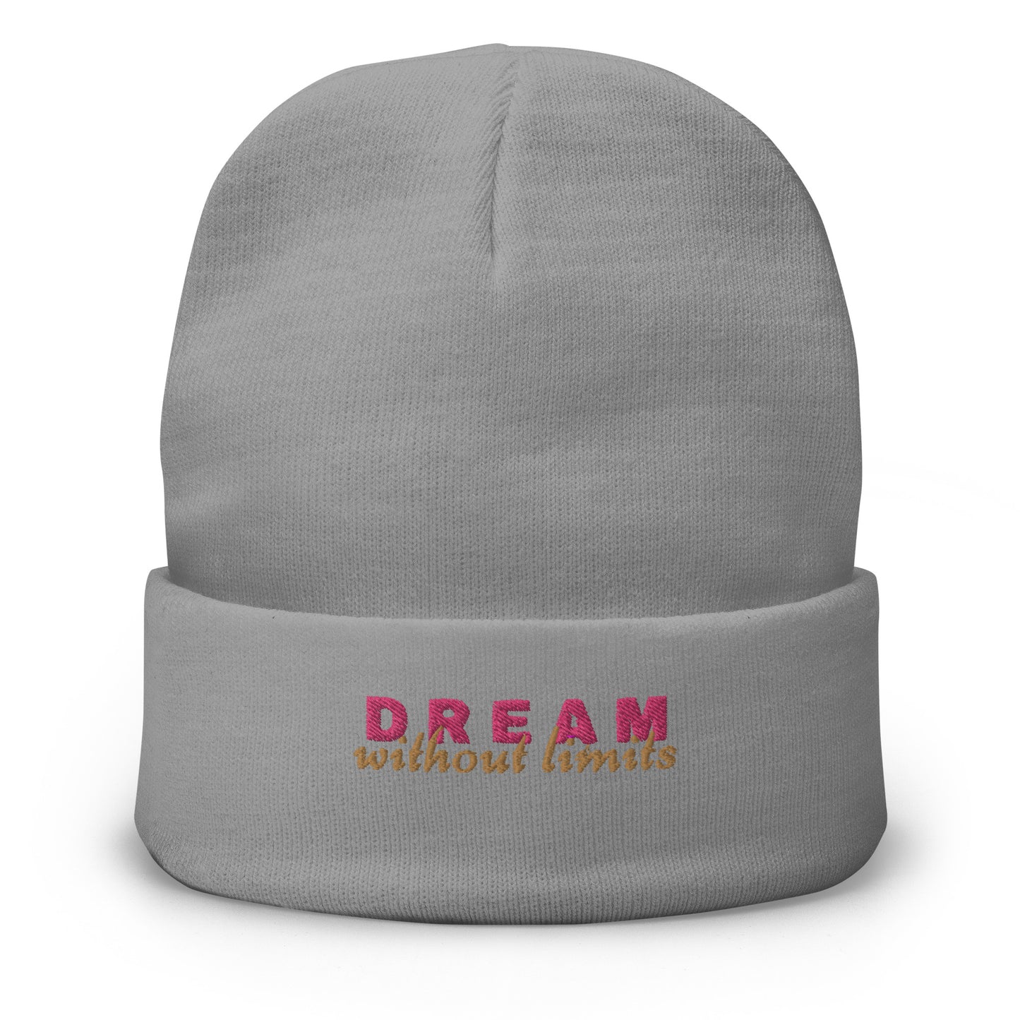 Dream without Limits Embroidered Beanie (Pink and Gold)