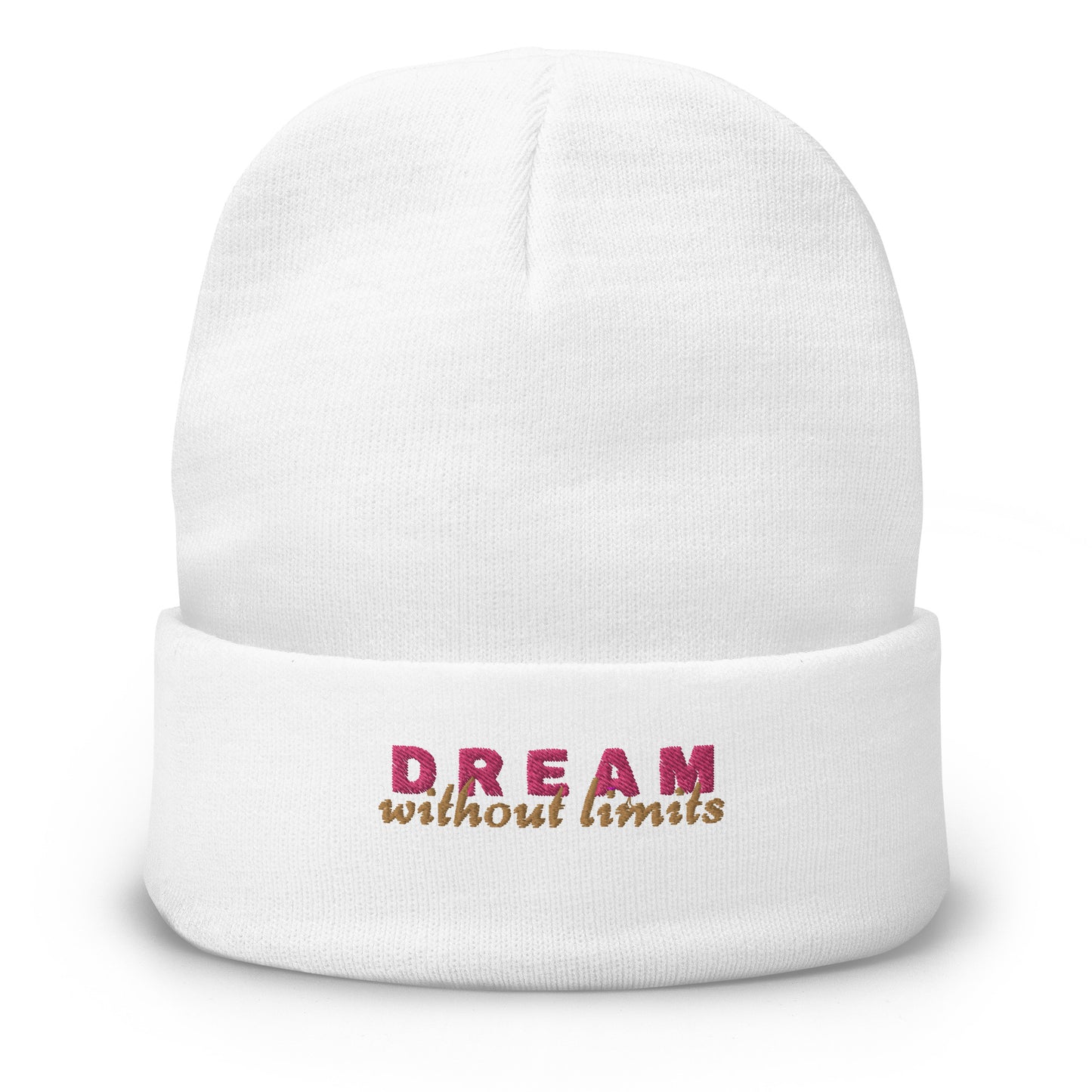 Dream without Limits Embroidered Beanie (Pink and Gold)